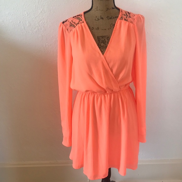 Gianni Bini Dresses & Skirts - Gianni Bini Neon Orange V-Neck Dress